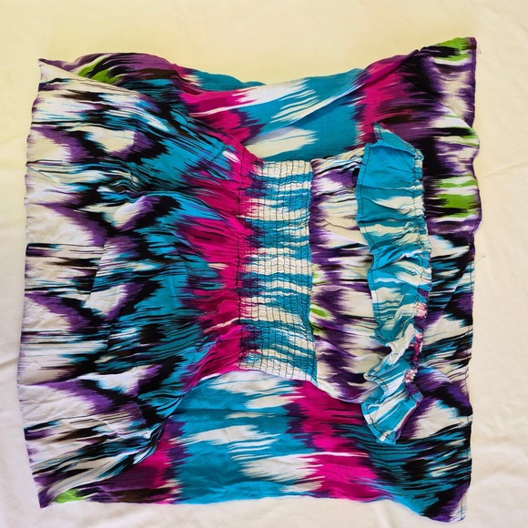 Strapless Maxi Dress Tie Dye Smocked Bodice Turquoise Pink Purple Women's L - Picture 4 of 5